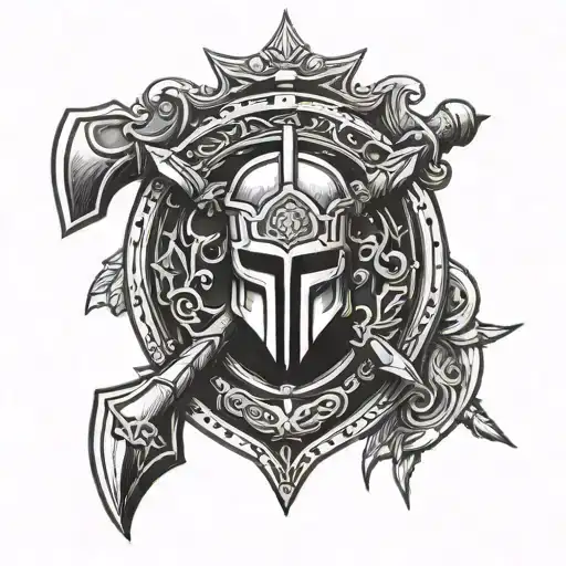 spartan sheild love loyalty hammer olive tattoo design idea