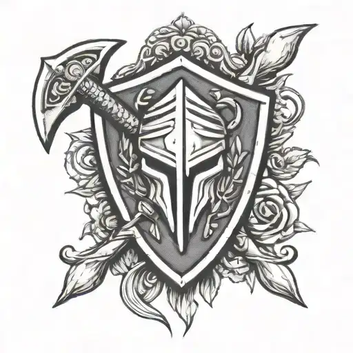 spartan sheild love loyalty hammer olive tattoo design idea
