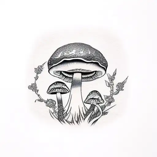 mushroom and butterfly tattoo design idea