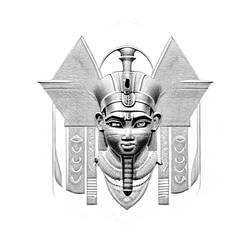 A reincarnated pharaoh with an ankh symbol, symbolizing eternal life and intelligence tattoo design idea