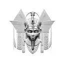 A reincarnated pharaoh with an ankh symbol, symbolizing eternal life and intelligence tattoo design idea