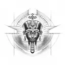 A reincarnated pharaoh with an ankh symbol, symbolizing eternal life and intelligence tattoo design idea