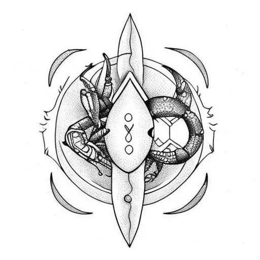 crescent moon along with cancer sign crab, fine line tattoo  tattoo design idea