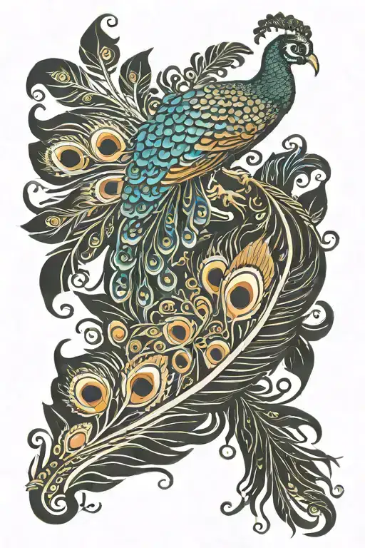 Hanuman gada Krishna's peacock Feather tattoo design idea