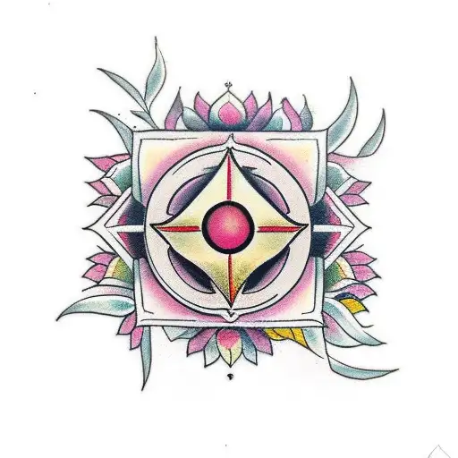 Create a traditional-style tattoo featuring a chakra symbol surrounded by floral elements tattoo design idea