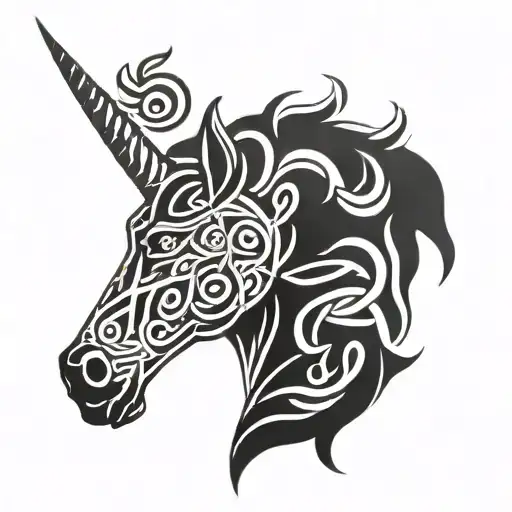 celtic unicorn head tattoo design idea