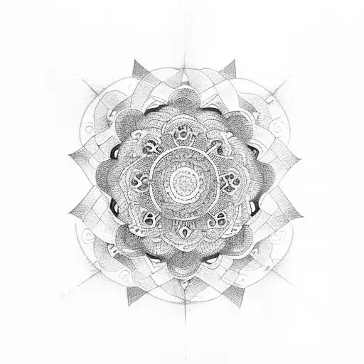 Mandala with japanese lines tattoo design idea
