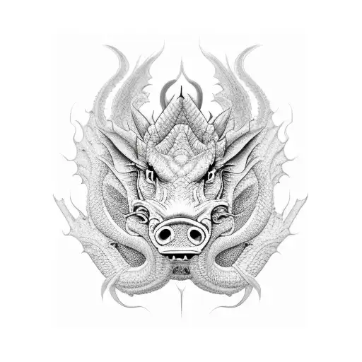 dragon with pig tattoo design idea