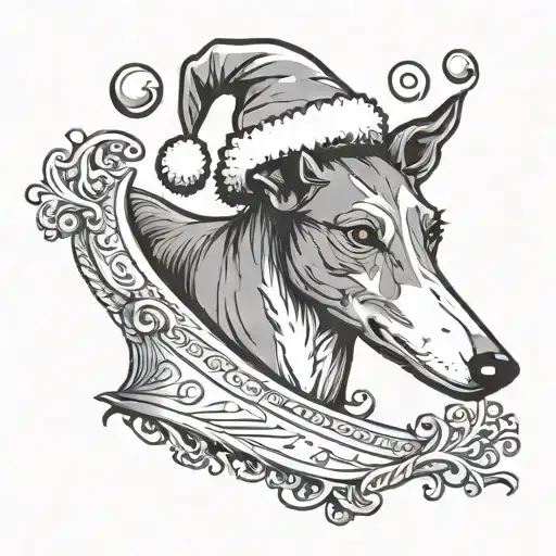 greyhound funny modern minimalist christmas elf tattoo design idea