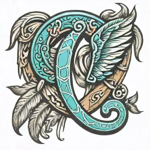 A turquoise horseshoe with feathers as the lucky charms tattoo design idea