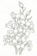  bouquet of flowers including freesia, sweet pea, sweet William and irises tattoo design idea