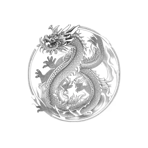 chinese dragon and koi fish yin yang tattoo design idea