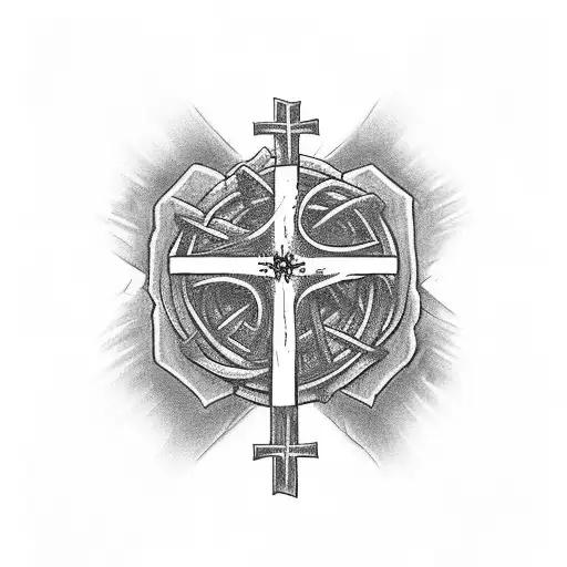 A cross saying Long Live Rob incursive inside of it with viney thrones on the outside tattoo design idea
