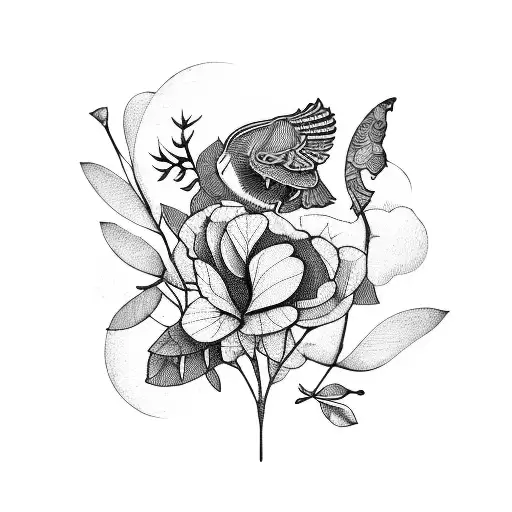 Vintage, illustration, Woodcut, Botanical tattoo design idea