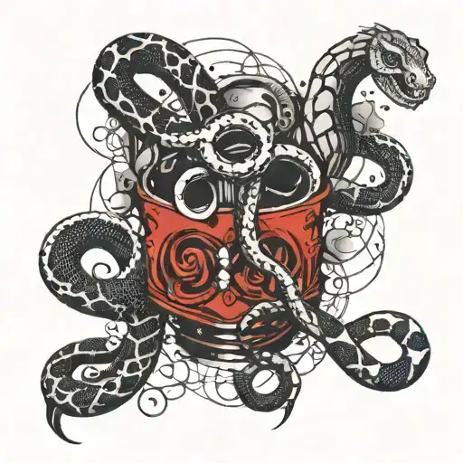 The snake twists around the Roman deuce tattoo design idea