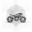 Create a tattoo featuring a guitar hero playing a riff on a bike while surrounded by roller derby elements tattoo design idea