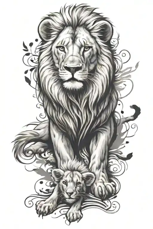 lion lamb with kids foot print sleeve  tattoo design idea