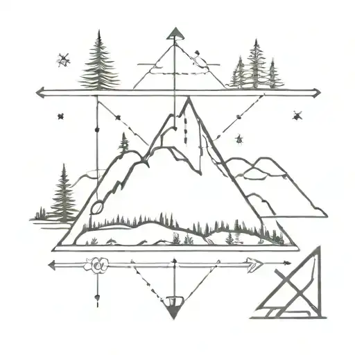 arrow, mountain, trees, compass, Morse code "fuck cancer" phrase tattoo design idea