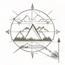 arrow, mountain, trees, compass, Morse code "fuck cancer" phrase tattoo design idea