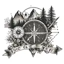arrow, mountain, trees, compass, Morse code "fuck cancer" phrase tattoo design idea