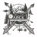 arrow, mountain, trees, compass, Morse code "fuck cancer" phrase tattoo design idea