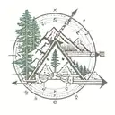 arrow, mountain, trees, compass, Morse code "fuck cancer" phrase tattoo design idea