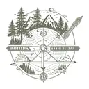 arrow, mountain, trees, compass, Morse code "fuck cancer" phrase tattoo design idea