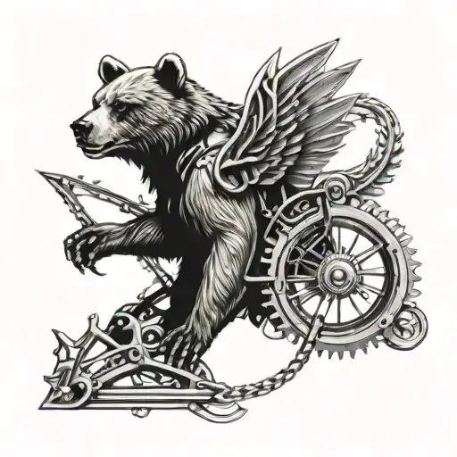 back/shoulder/arm, sharp bear trap with accurate angel style, with different color eyes in every place  tattoo design idea