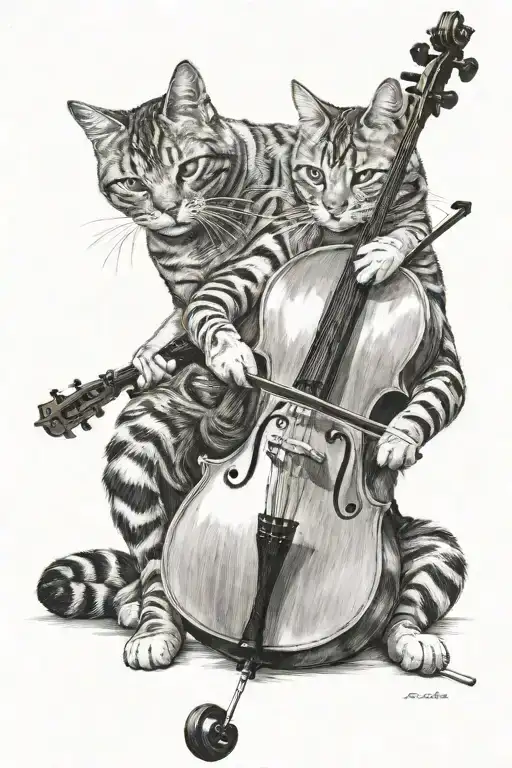 cello and cat sitting together tattoo design idea