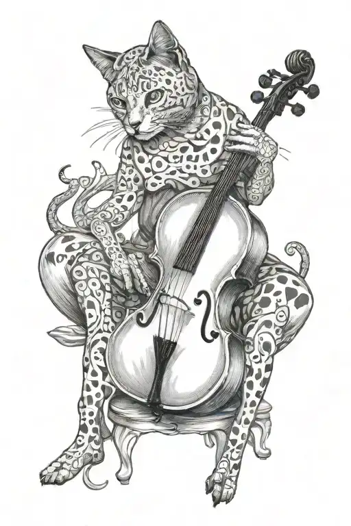 cello and cat sitting tattoo design idea
