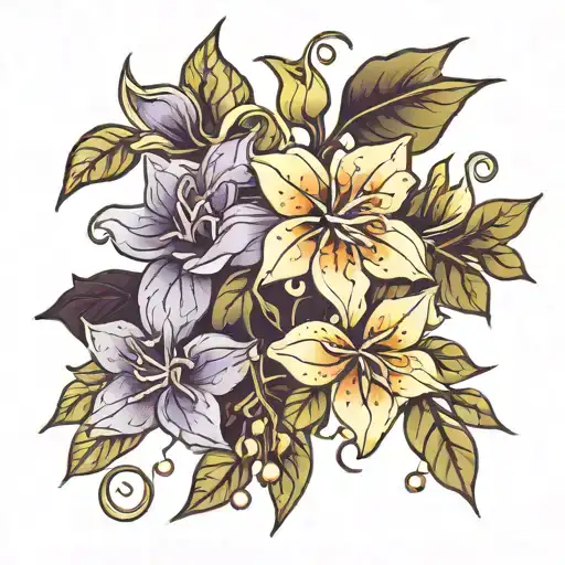 deadly nightshade and night jasmine flowers tattoo design idea