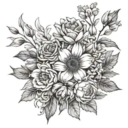 birth flower bouquet for August September October and June  tattoo design idea