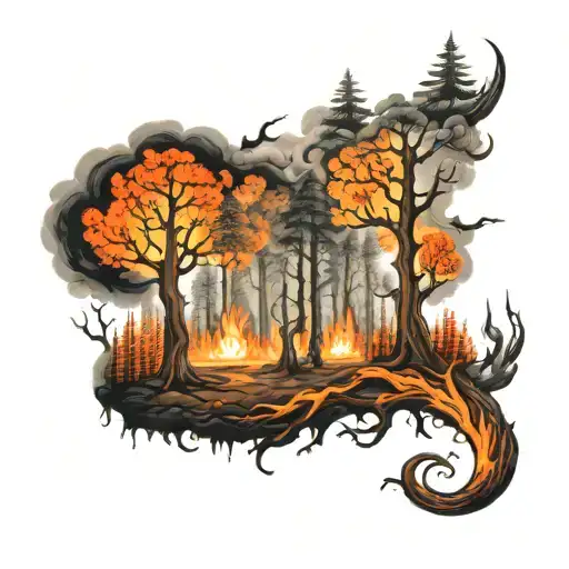 Forest fire tattoo design idea