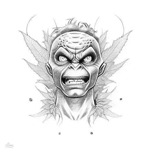 green goblin with cannabis tattoo design idea