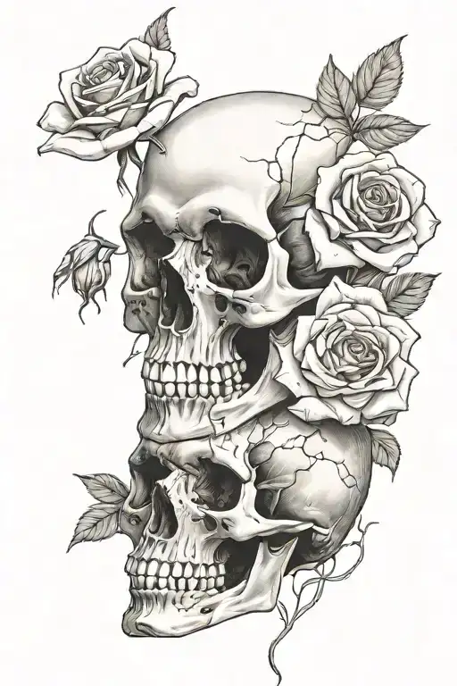 skull and wilting roses growing tattoo design idea