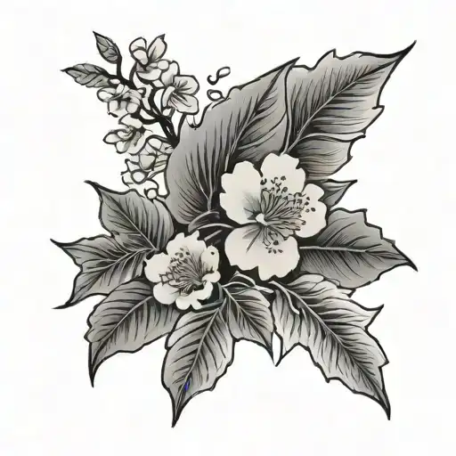 Cloud Japanese Leafs Cherry Blossom tattoo design idea