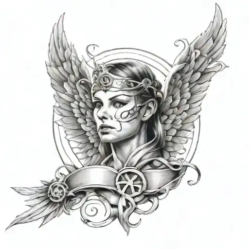 valkyrie symbol intertwined with breast cancer ribbon tattoo design idea