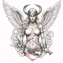 valkyrie symbol intertwined with breast cancer ribbon tattoo design idea