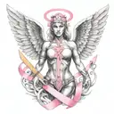 valkyrie symbol intertwined with breast cancer ribbon tattoo design idea