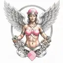 valkyrie symbol intertwined with breast cancer ribbon tattoo design idea