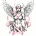 valkyrie symbol intertwined with breast cancer ribbon tattoo design idea