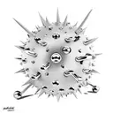 mideval flail spiked ball on chain shaded I. the art style of Hajime Sorayama black and white chrome long chain handle tattoo design idea