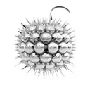 mideval flail spiked ball on chain shaded I. the art style of Hajime Sorayama black and white chrome long chain handle tattoo design idea