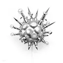 mideval flail spiked ball on chain shaded I. the art style of Hajime Sorayama black and white chrome tattoo design idea