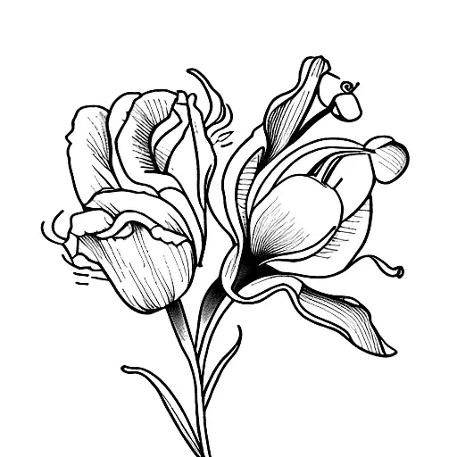 bouquet with a rose, tulip and iris flower  tattoo design idea