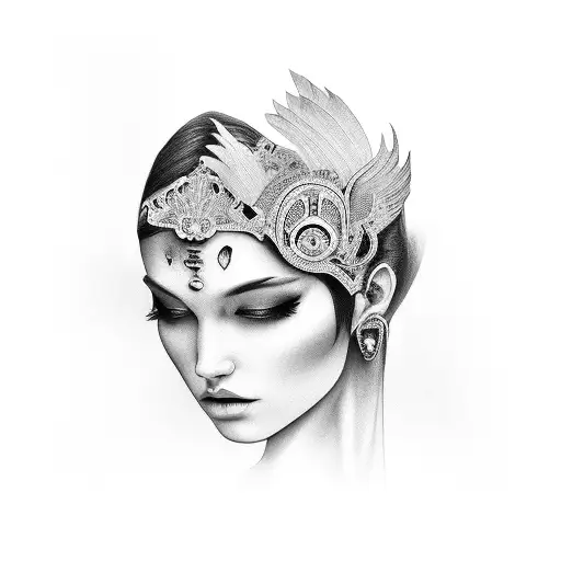 silent goddess making the gesture of shutting up tattoo design idea