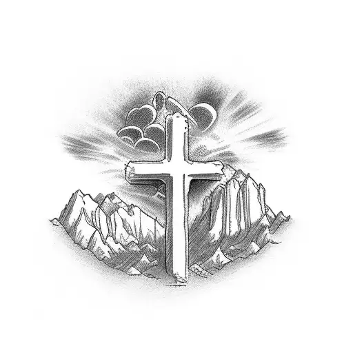 simple cross with the Bible verse job 42:5 tattoo design idea