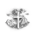 simple cross with the Bible verse job 42:5 tattoo design idea