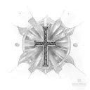 simple cross with the Bible verse job 42:5 tattoo design idea