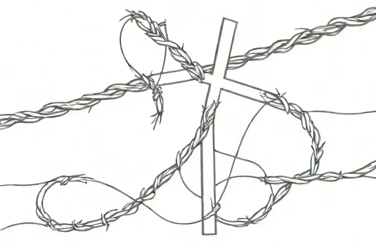 barbed wire with cross hanging from it  tattoo design idea